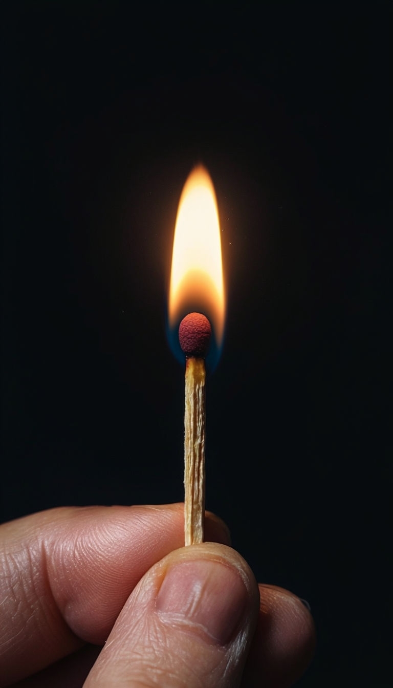 Illuminated Matchstick Flame Close-Up Minimalist Mobile Wallpaper