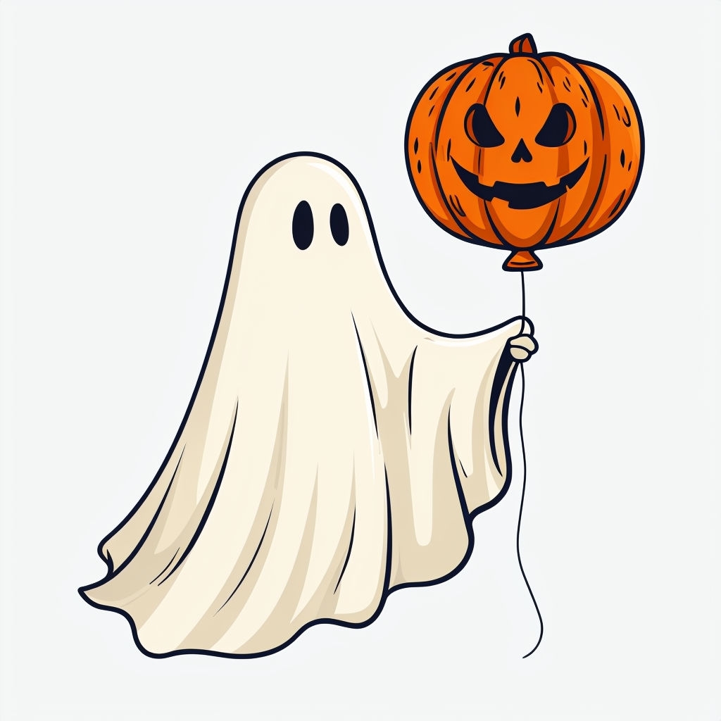 Playful Ghost with Jack-o'-Lantern Balloon Cartoon Mug