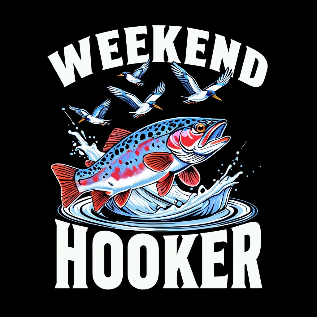 Vibrant Weekend Hooker Trout Fishing Illustration T-Shirt