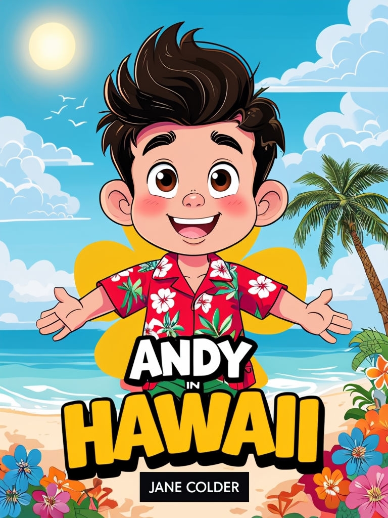 Cheerful Cartoon Cover Art for Andy Goes To Hawaii EBook Cover