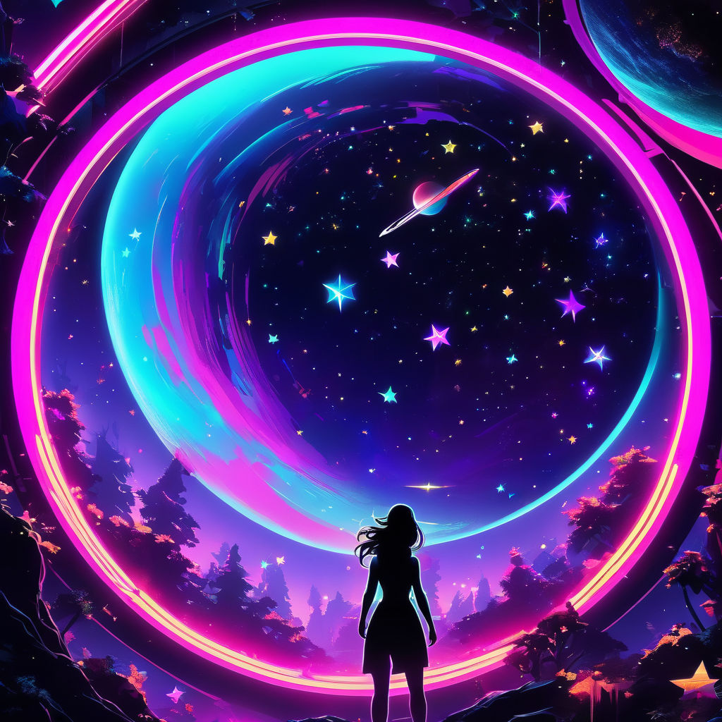 Make a picture of a game planet with lots of neon details [s... by noel ...