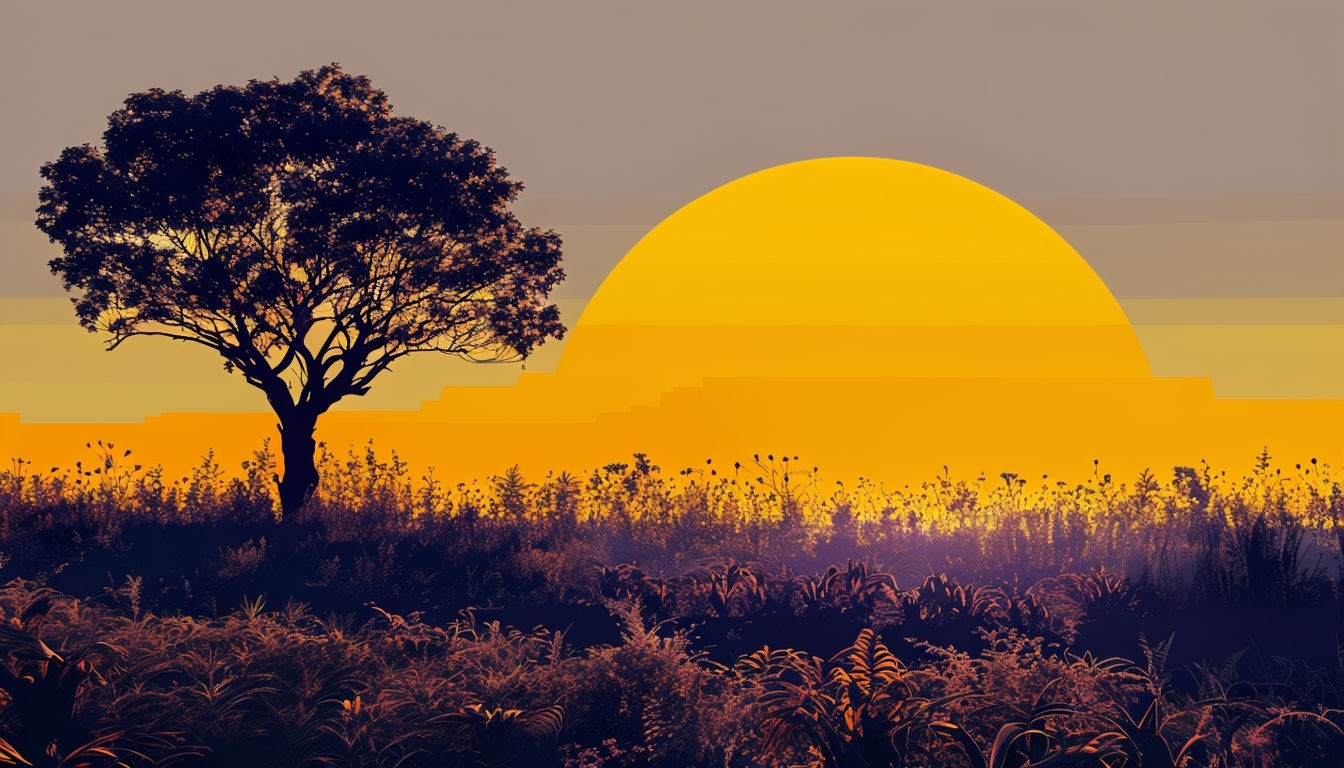 Serene Silhouette Tree Against Bright Sunset Virtual Background
