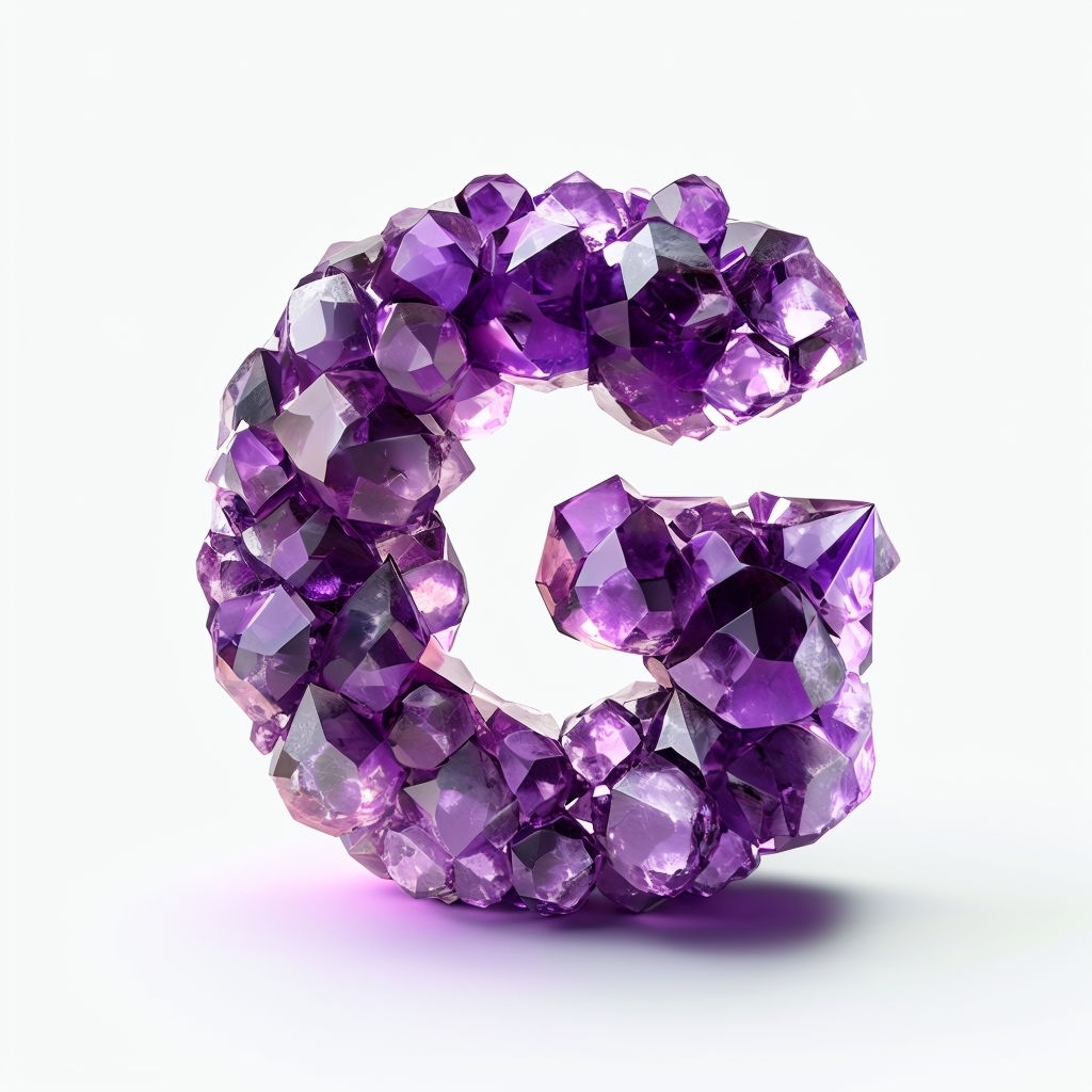 Stylized 3D Amethyst Letter G Crystal Monogram Design