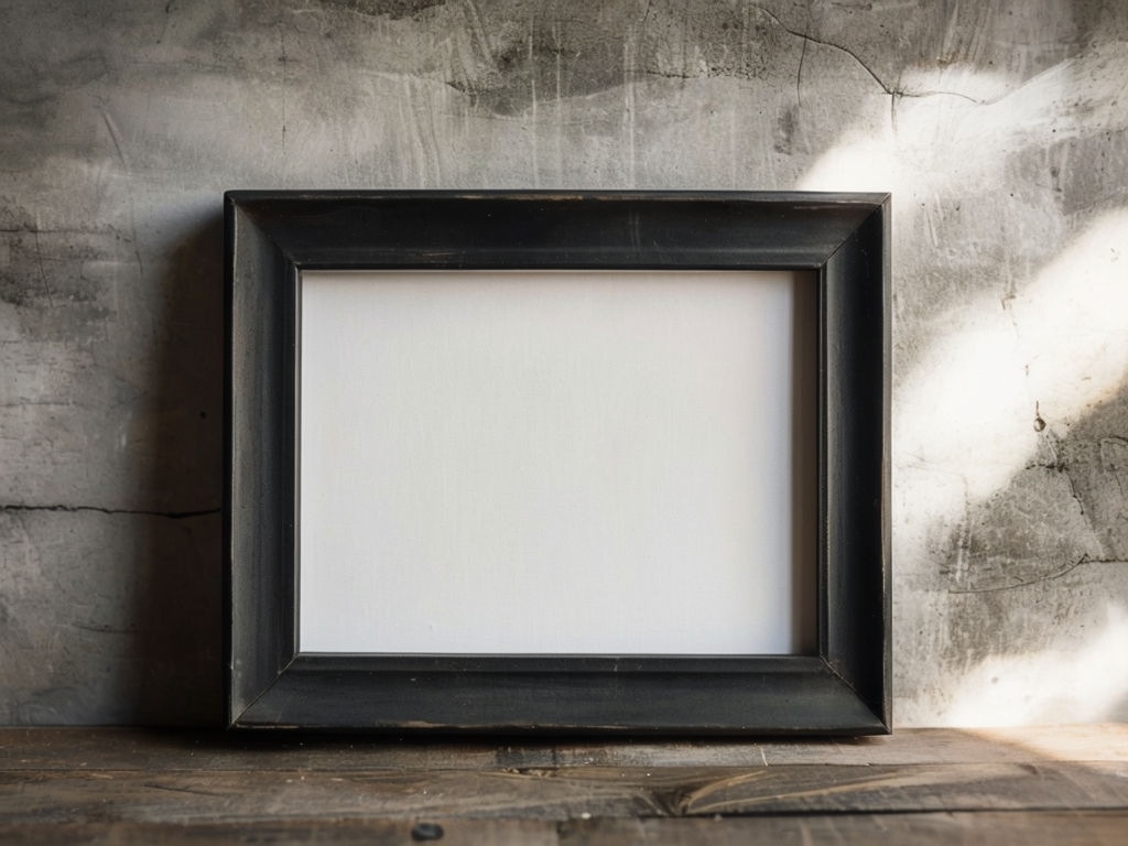 Minimalist Black Frame Against Gray Concrete Wall Mockup