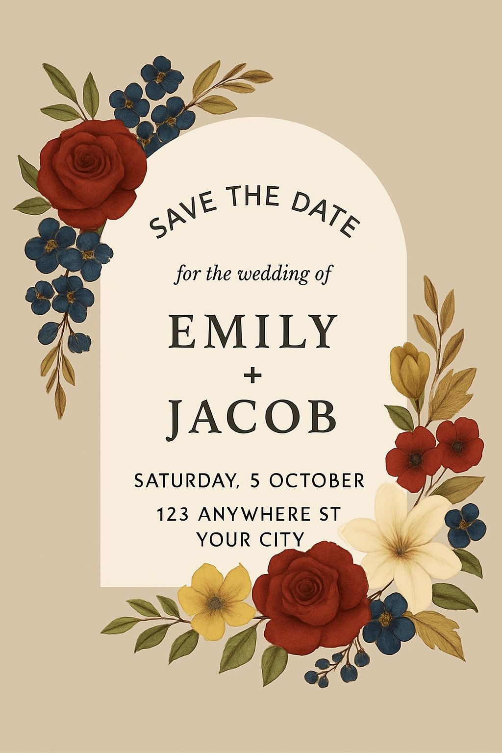 Elegant Vintage Floral Save the Date Invitation Card Design