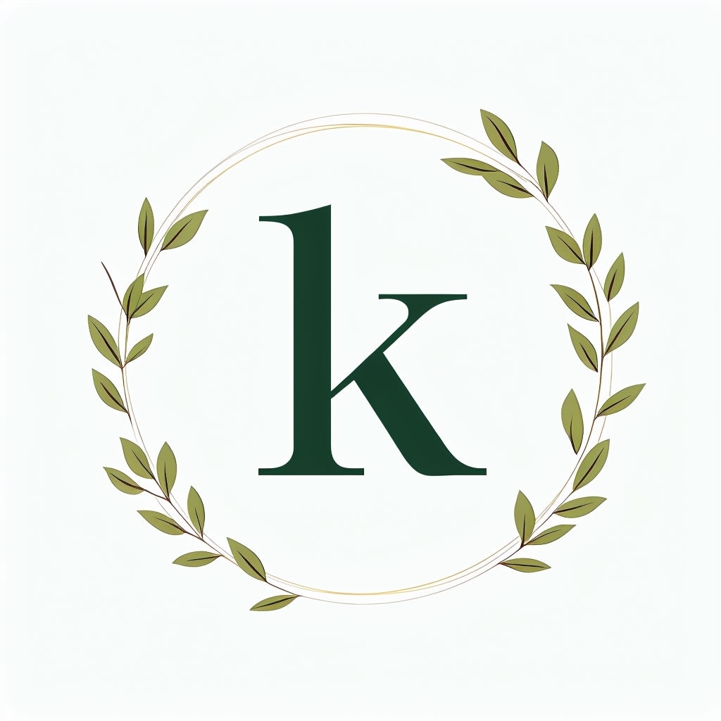 Elegant Dark Green Letter K Logo with Olive Wreath Monogram