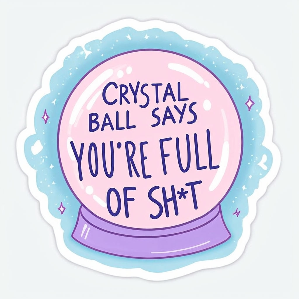 Sassy Crystal Ball Illustration with Humorous Message Sticker