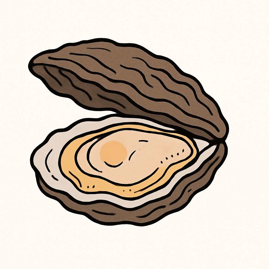 Cartoon Illustration of an Open Oyster Shell with Details Sticker
