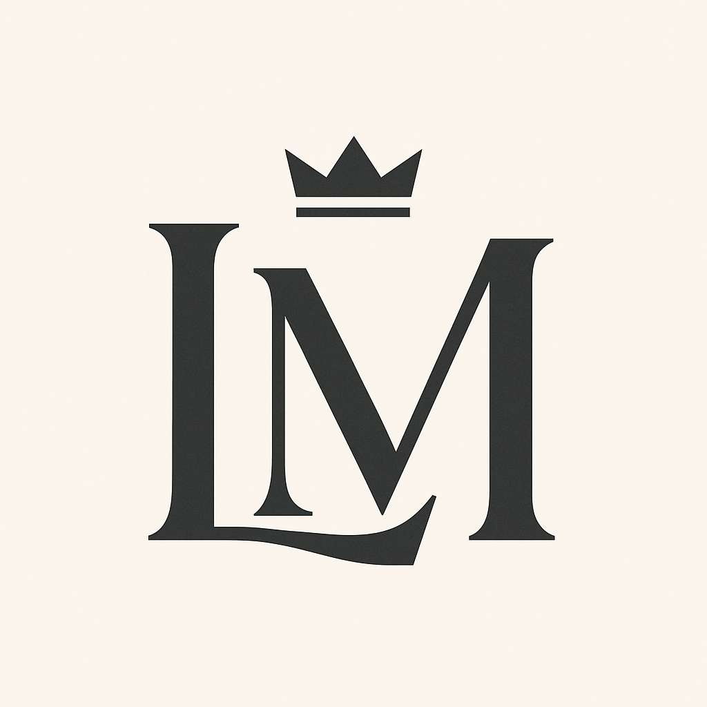 Elegant Minimalist LM Logo with Crown on Beige Background Monogram