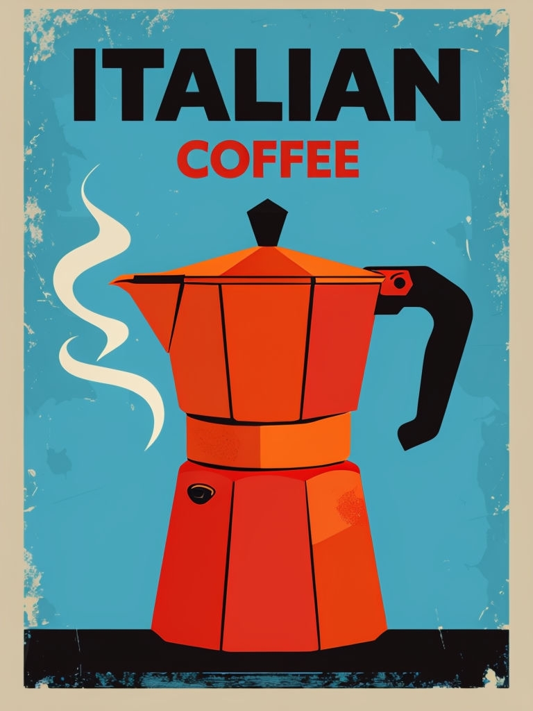 Vintage Italian Moka Pot Coffee Illustration Poster