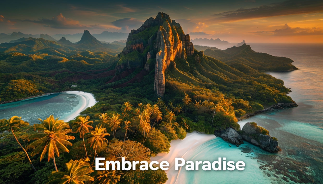 Breathtaking Aerial Island Sunset Landscape Embrace Paradise Social Media Post