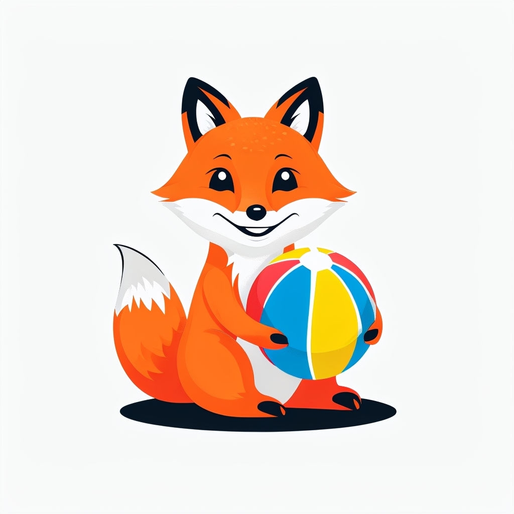 Playful Orange Fox with Beach Ball Cartoon Sticker