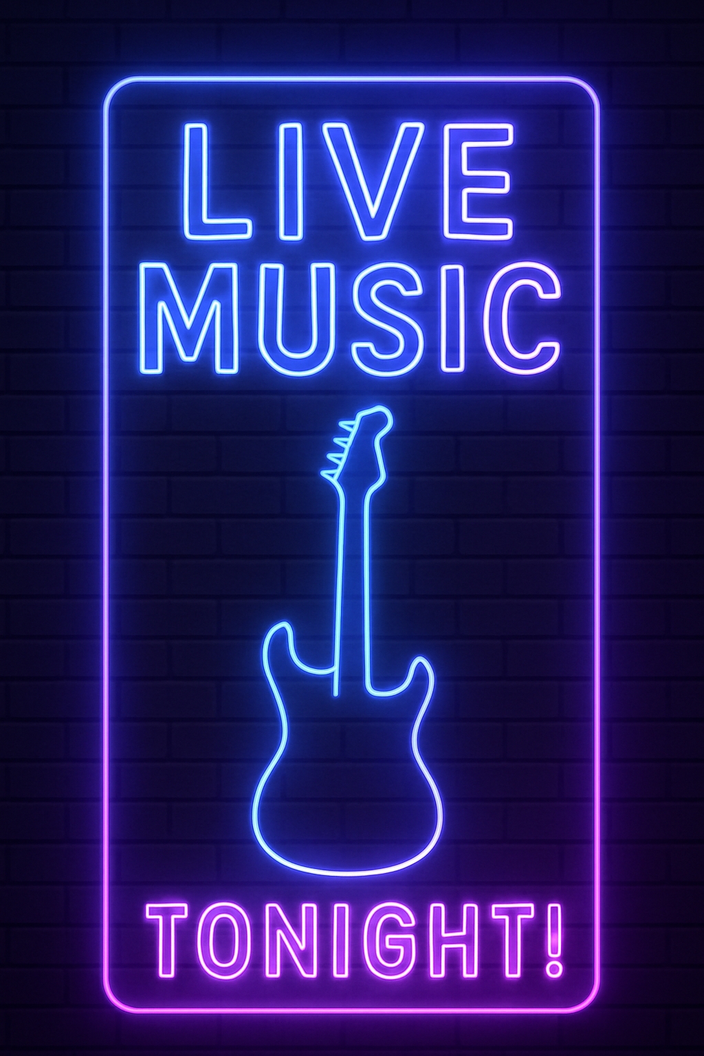 Vibrant Live Music Neon Sign with Electric Guitar Design Event Sign