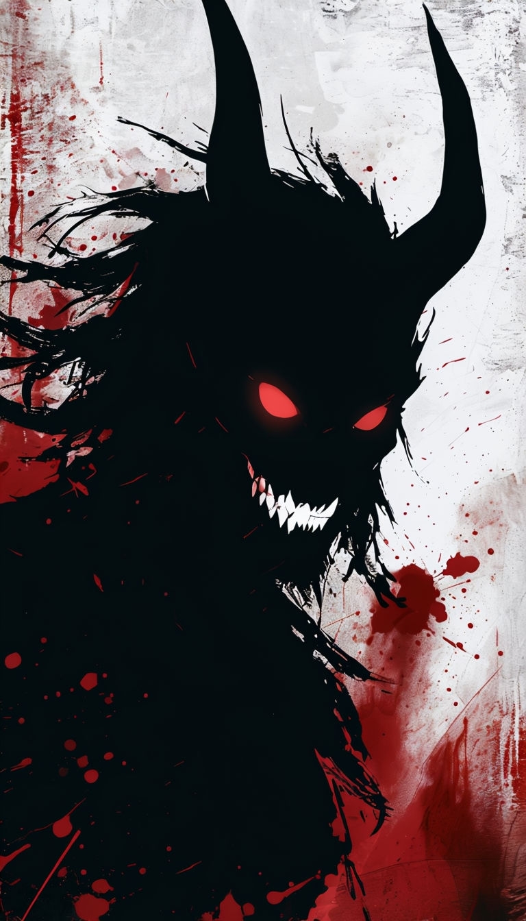 Sinister Demonic Figure with Glowing Red Eyes Mobile Wallpaper