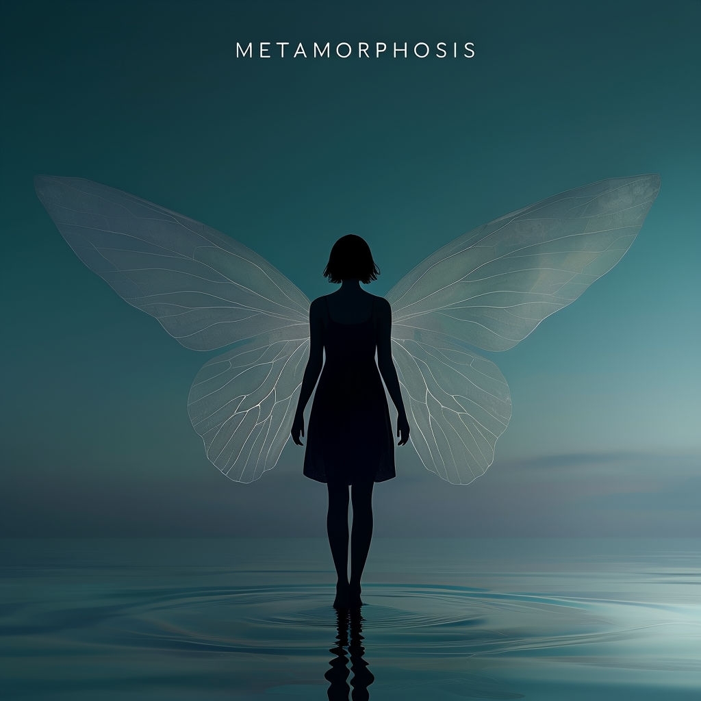 Ethereal Metamorphosis Female Silhouette with Wings Artwork Spotify Album Cover