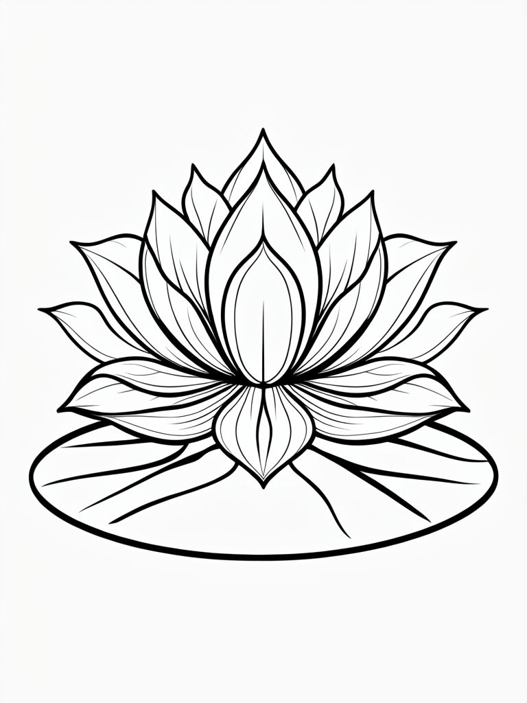 Intricate Black and White Lotus Flower Line Art Coloring Page
