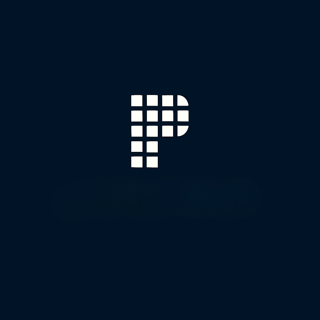 Stylized White 'P' Geometric Logo on Navy Blue Background Logo