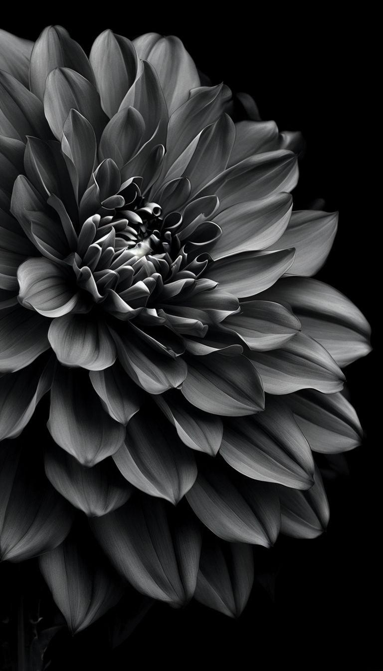 Intricate Black and White Dahlia Flower Photography Mobile Wallpaper