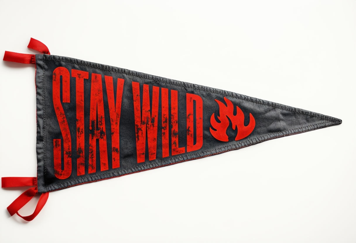 Stay Wild Charcoal Pennant with Flame Symbol Poster