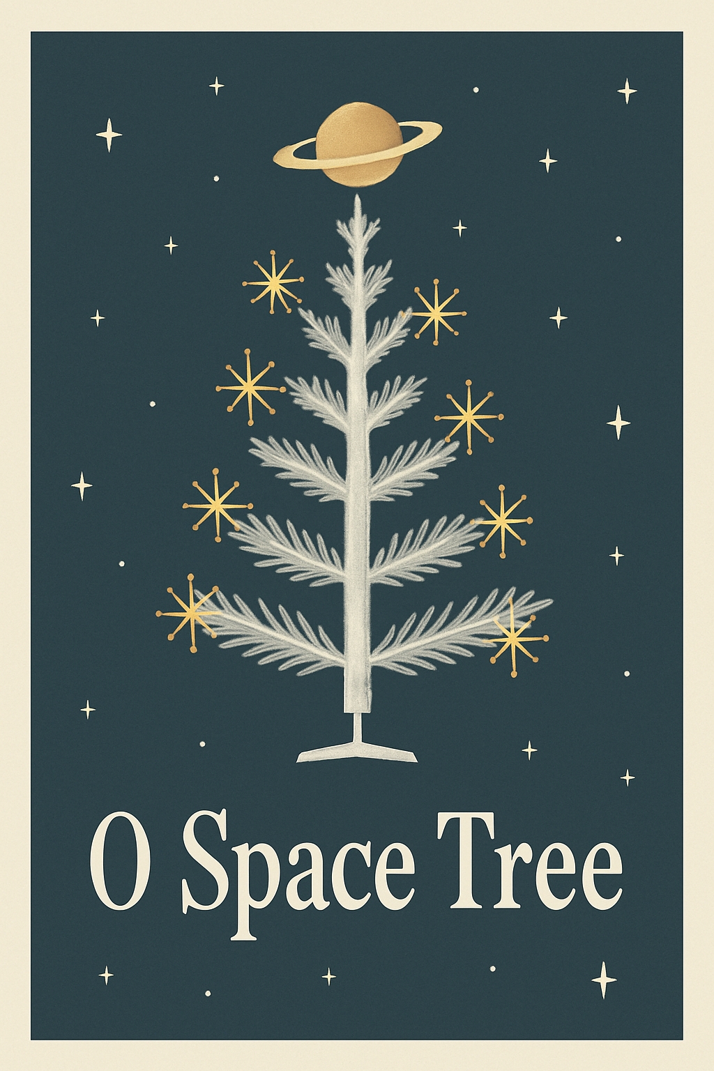 Whimsical Vintage Space Tree Christmas Card Design