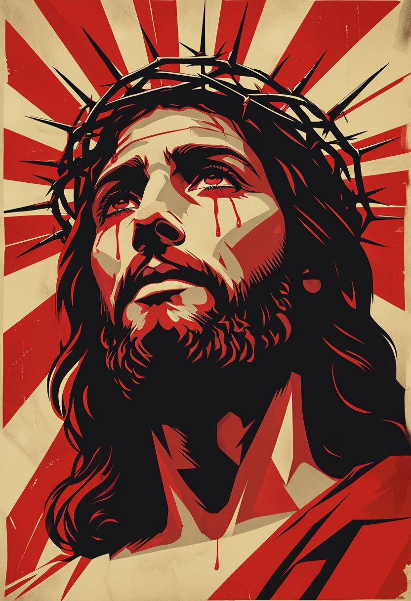 Modern Graphic Art Portrait of Jesus Christ with Crown of Thorns Poster