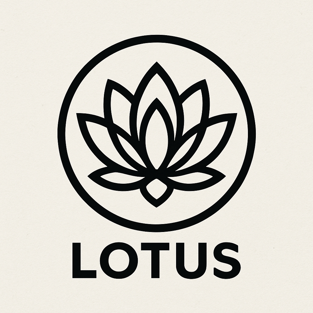 Minimalist Black Lotus Flower Logo Design on Off-White Background