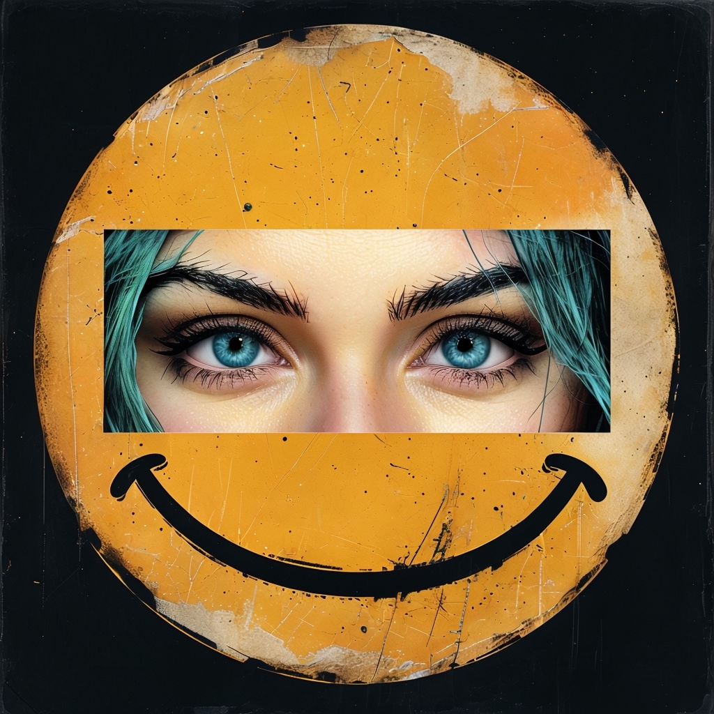 Vintage Amber Yellow Smiley Face with Intense Blue Eyes T-Shirt