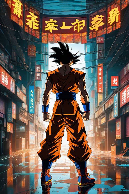 Portrait full body Goku flexing his lean muscles by Pixelor - Playground