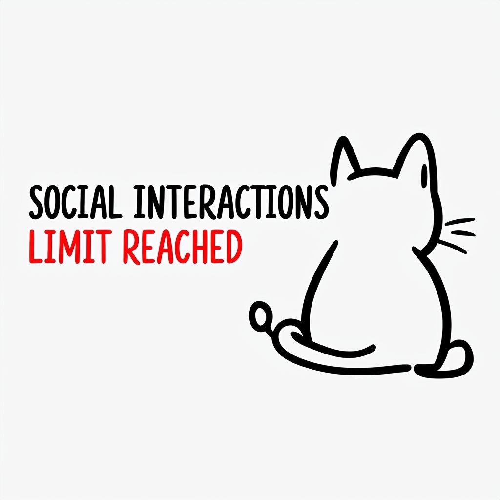 Minimalist Cat Illustration with Social Interaction Text T-Shirt