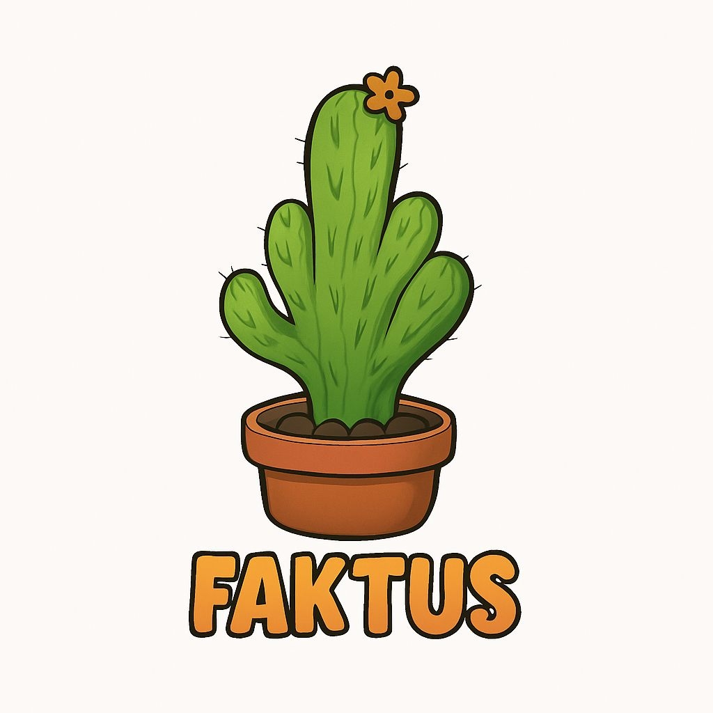 Playful Cartoon Cactus with Flower and FAKTUS Text Sticker