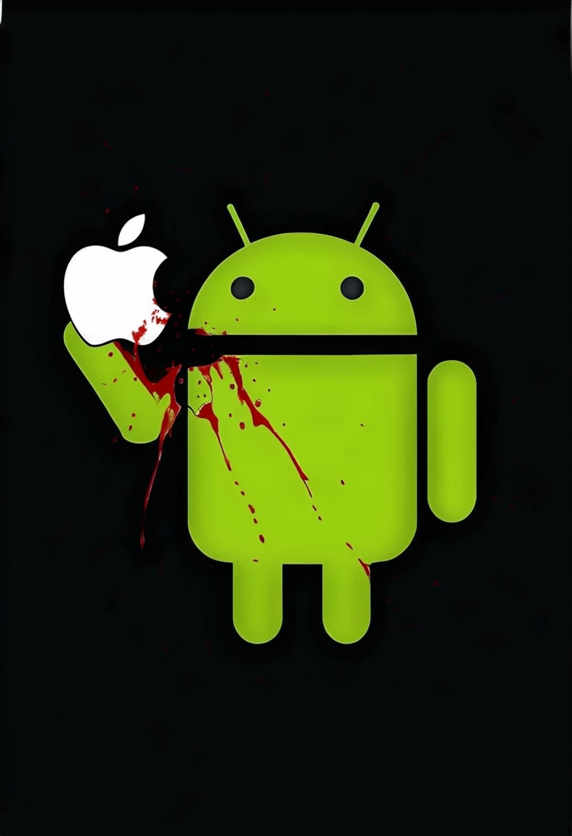 Lime Green Android Holding Bitten Apple Logo Art Poster