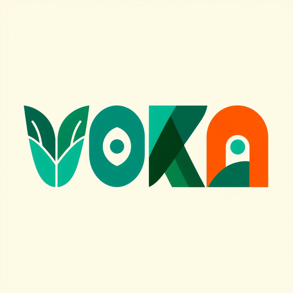 Modern Vibrant VOKA Logo with Leaf Design and Geometric Shapes Logo