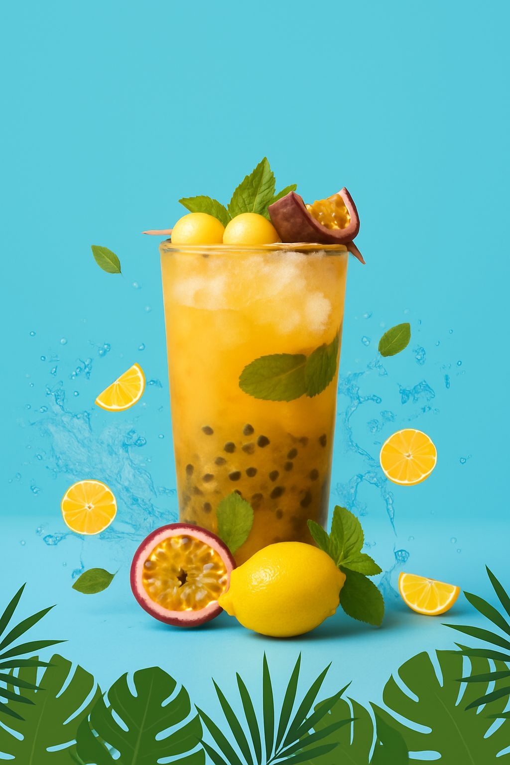 Vibrant Tropical Drink Still Life with Fresh Fruits Flyer