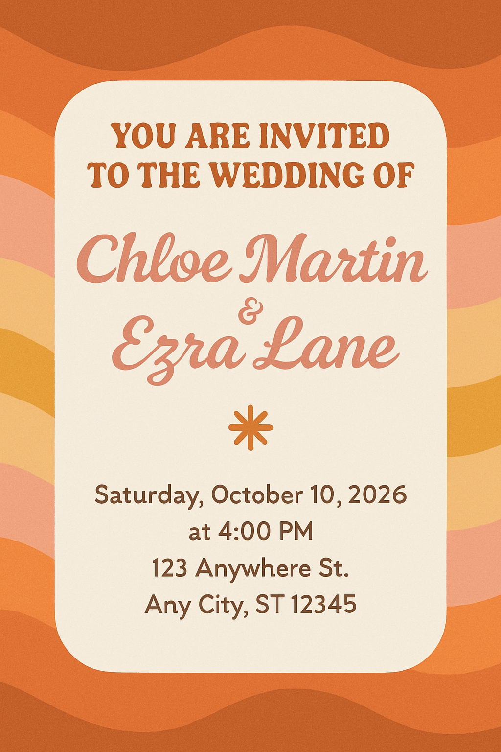 Retro Autumn Wedding Invitation with Elegant Cursive Details Card