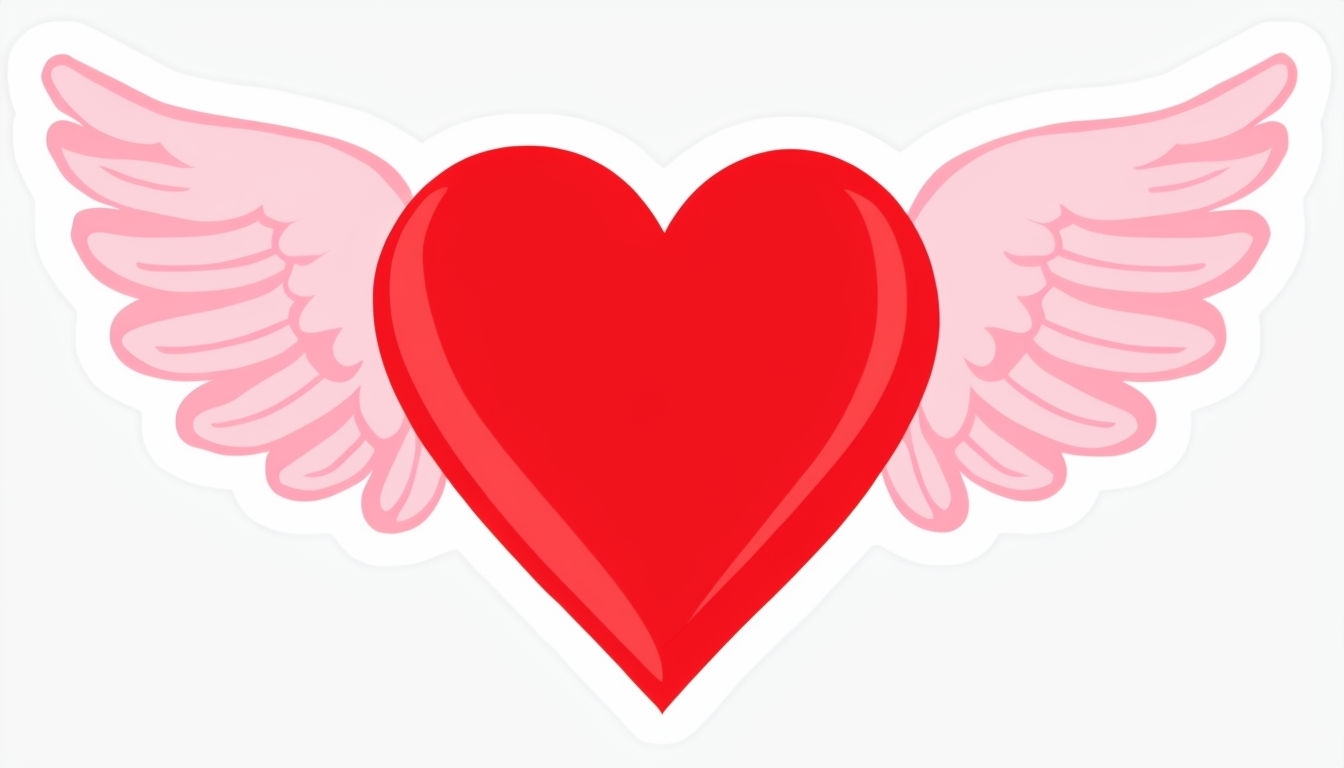 Vintage Red Heart with Pink Wings Minimalist Sticker