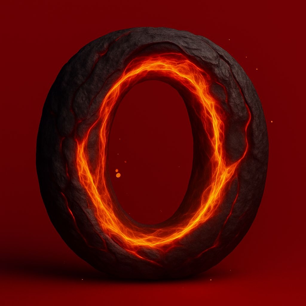 Volcanic Rock Ring with Fiery Orange Glow Illustration Monogram
