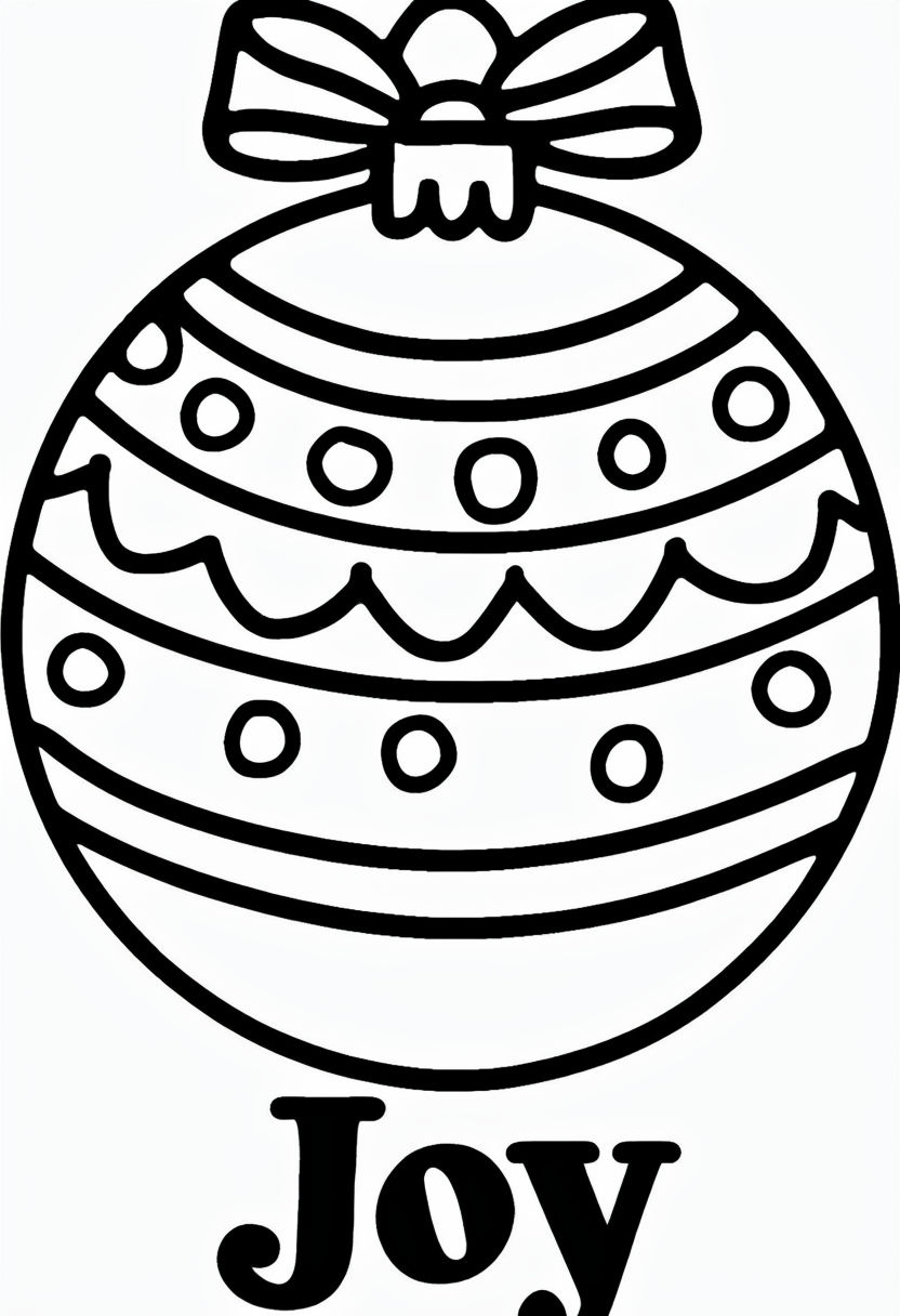 Minimalist Black and White Joy Ornament Coloring Page Art