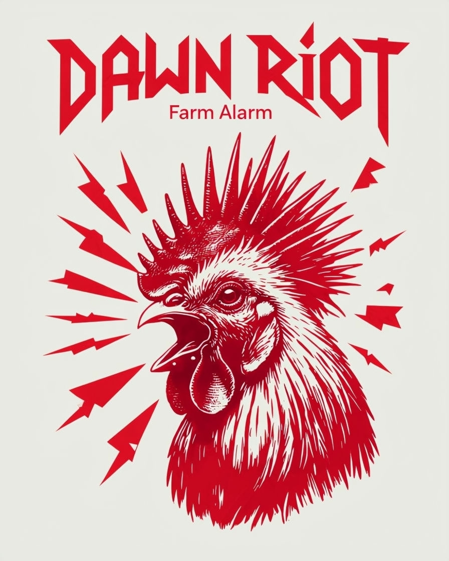Rebellious Rooster with Mohawk and Punk Style Text T-Shirt