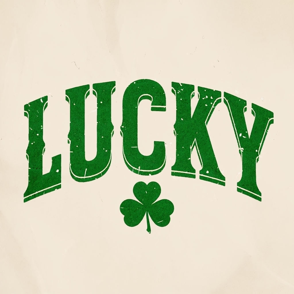 Vintage Bold Lucky Text with Clover Icon T-Shirt