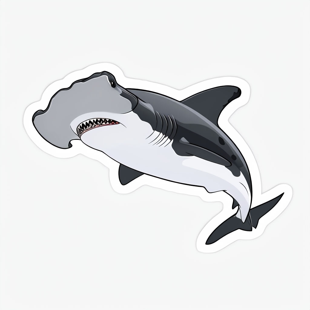 Cartoon Scalloped Hammerhead Shark Illustration Sticker