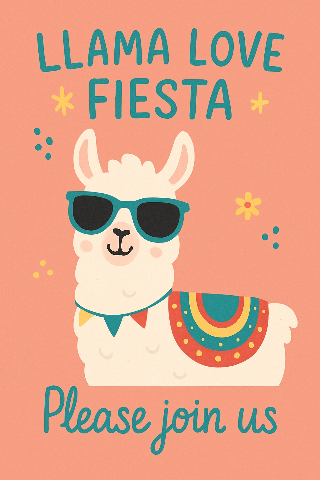 Cool Cartoon Llama Love Fiesta Invitation Design with Cheerful Colors Cards & Invites