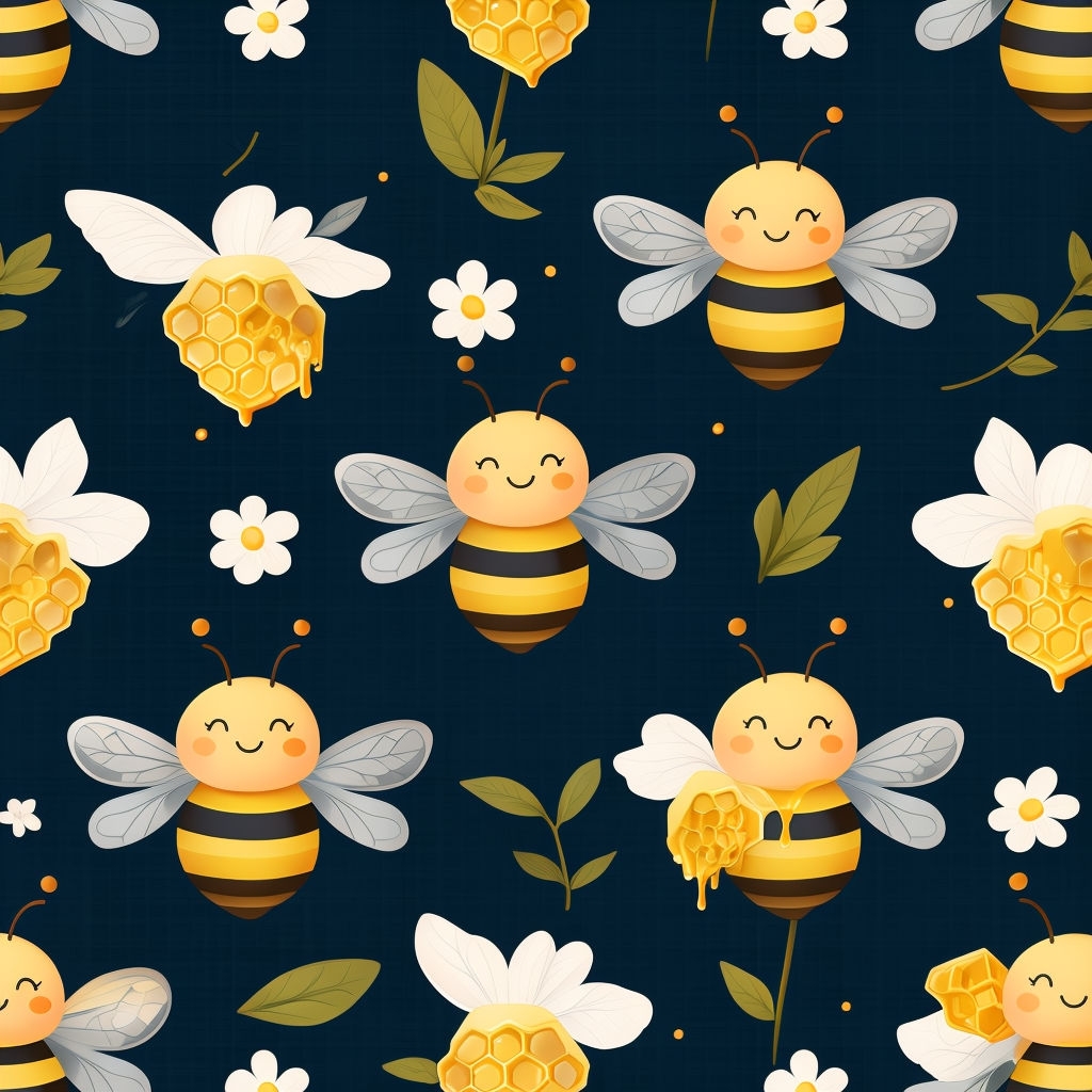 Cheerful Cartoon Bees and Daisies Seamless Pattern Design