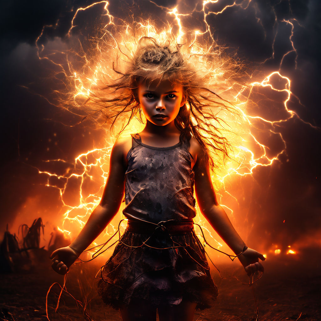 A girl with a burnt face summon electricity from thunder clo... by ...