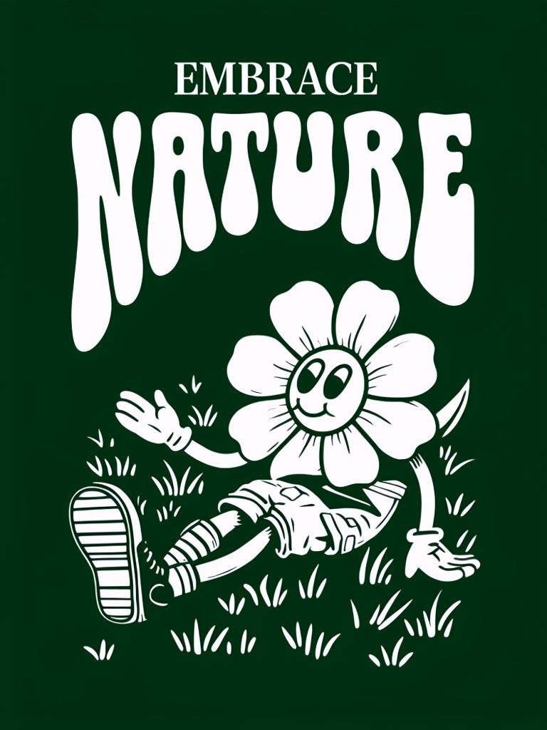 Cheerful Cartoon Flower Embrace Nature T-Shirt