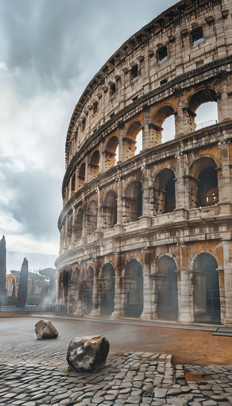 Majestic Colosseum Photograph Under Overcast Sky Mobile Wallpaper