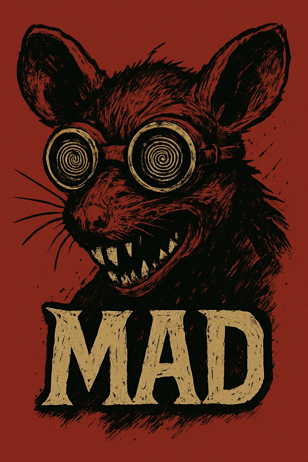 Eerie Mouse Creature with Goggles and MAD Text T-Shirt