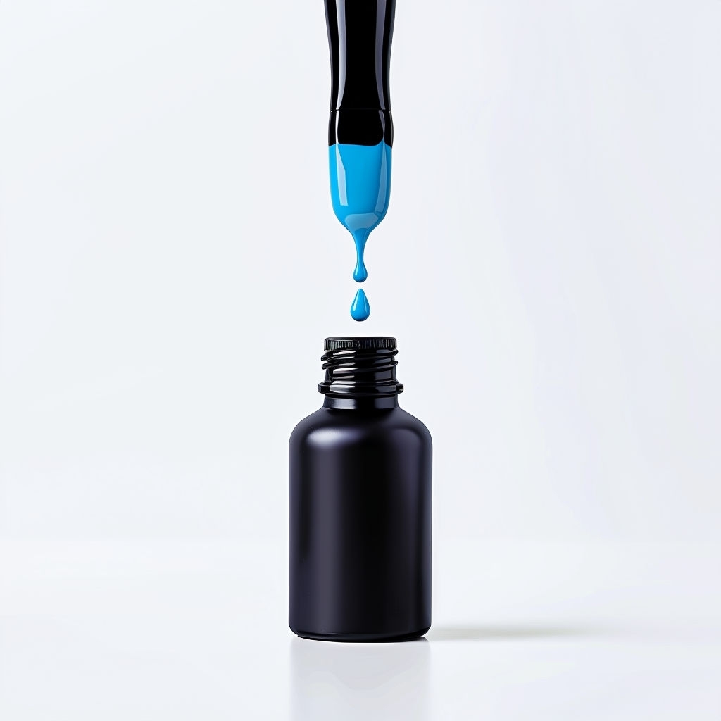 Matte Black Bottle and Glossy Brush with Sky Blue Nail Polish Mockup