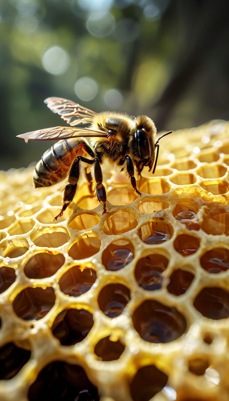 Vibrant Bee on Honeycomb Close-Up Photography Mobile Wallpaper