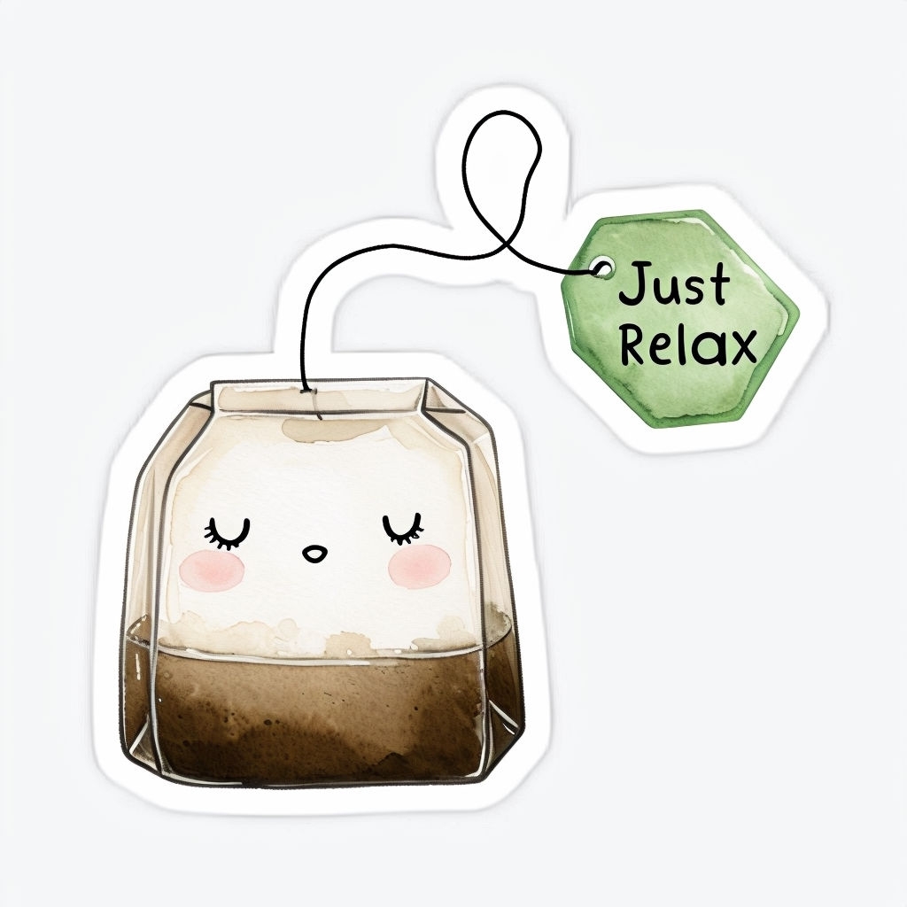 Cute Sleepy Tea Bag with Just Relax Message Sticker