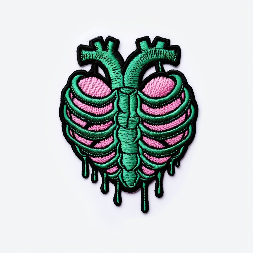 Artistic Heart and Ribcage Embroidered Patch for Hats